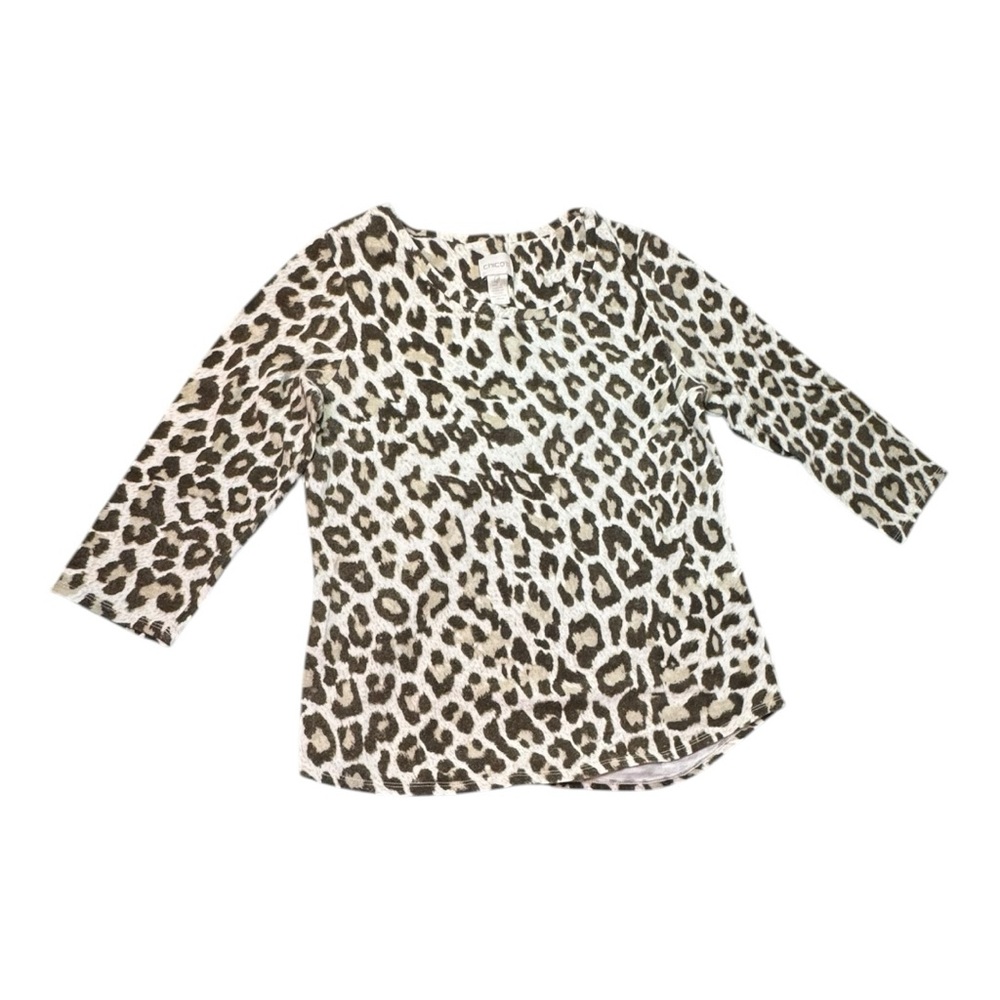 Chico's Animal Print Leopard 3/4 Sleeve Top Brown & Cream Size 0 Size Small